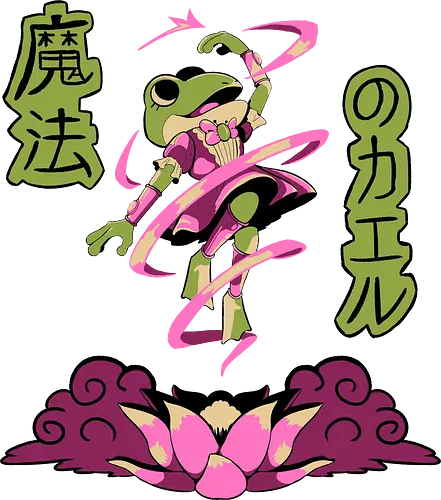 Magical Frog Girl - frog, magical girl, cartoon, japanese, lotus, pink, magic, anime, kawaii
